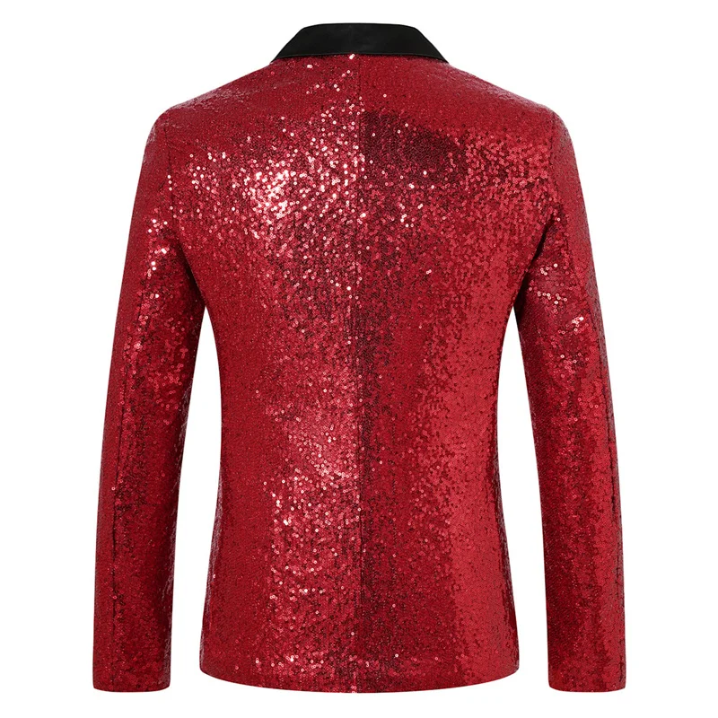 New Men Luxury Sequin Suit Loose Lapel Collar Jacket Fashion Singer Host Wedding Prom Party Stage Performance Dress Blazer 2