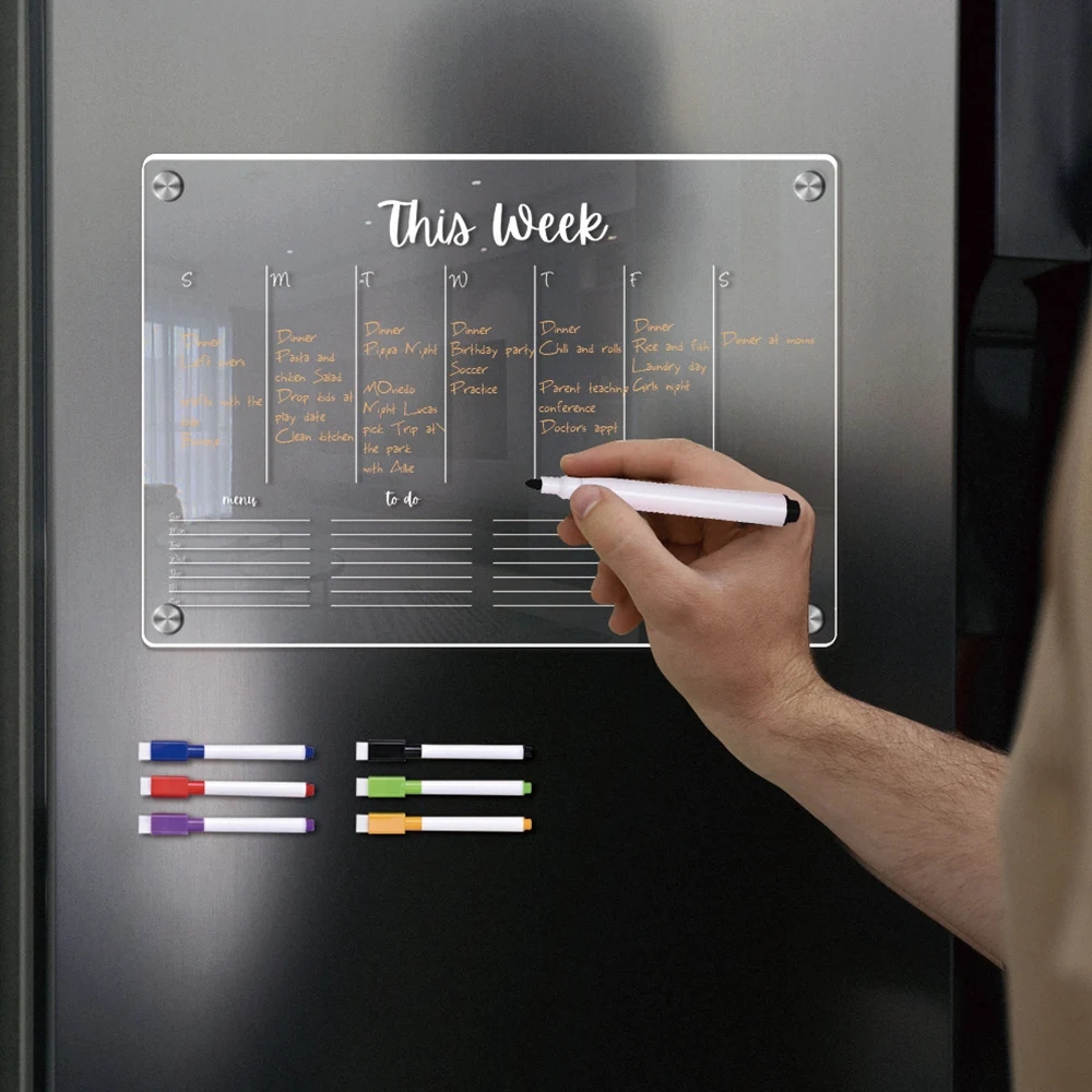 Transparent Acrylic Fridge Magnetic Whiteboard Erasable Weekly Planner Drawing Board Message Writing Blackboard Home Supplies