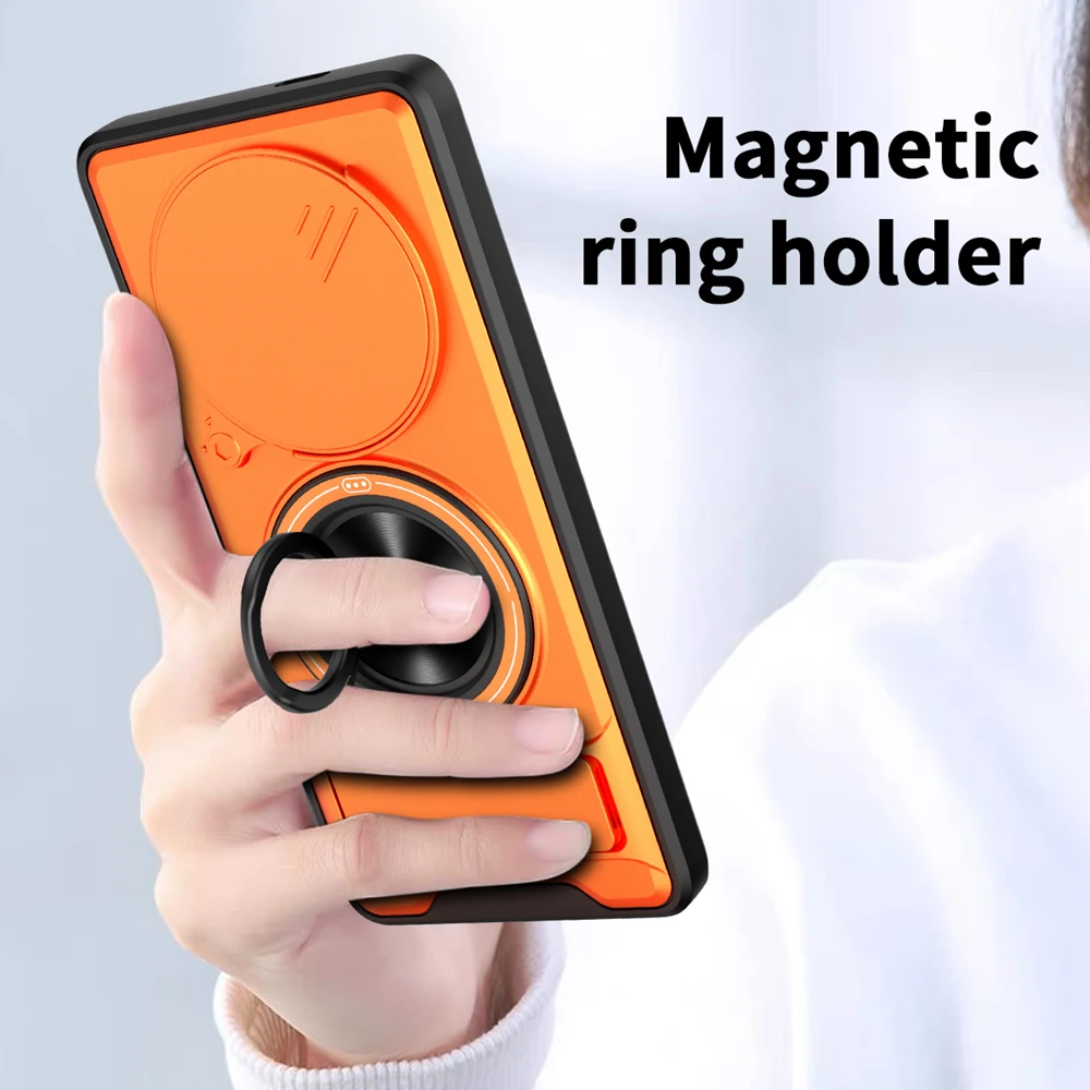 Magnetic Phone Case with Slide Camera Protection and Upright Kickstand - Shockproof Cover