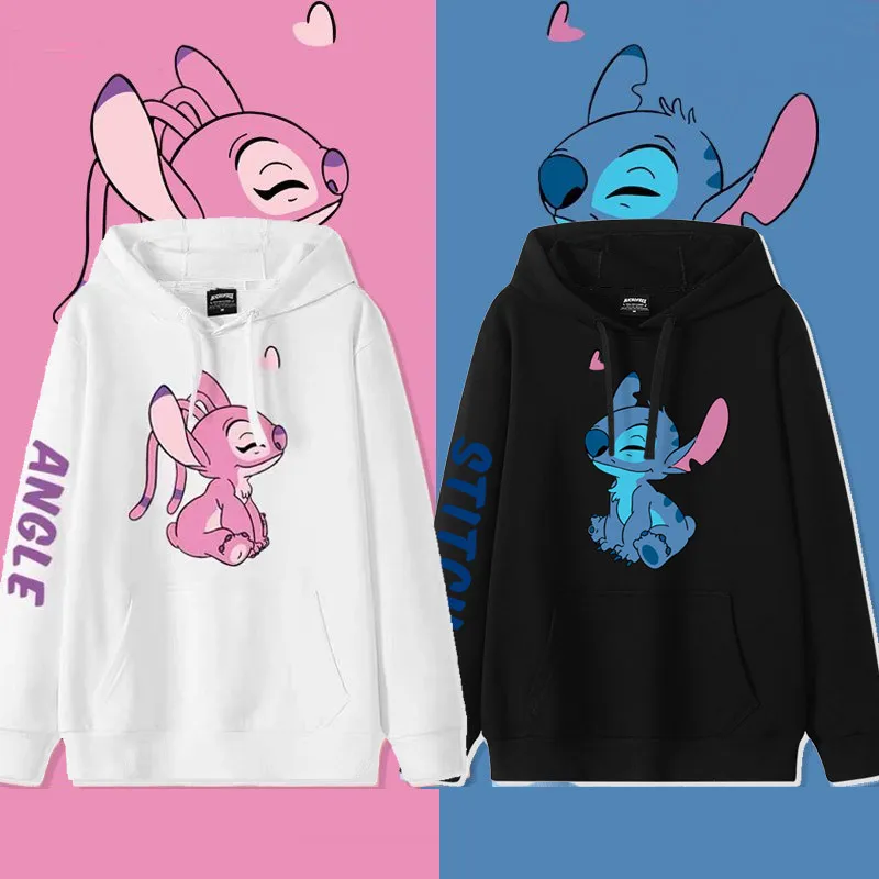 Felpe di coppia con cappuccio personalizzate con ricamo Angel & Stich