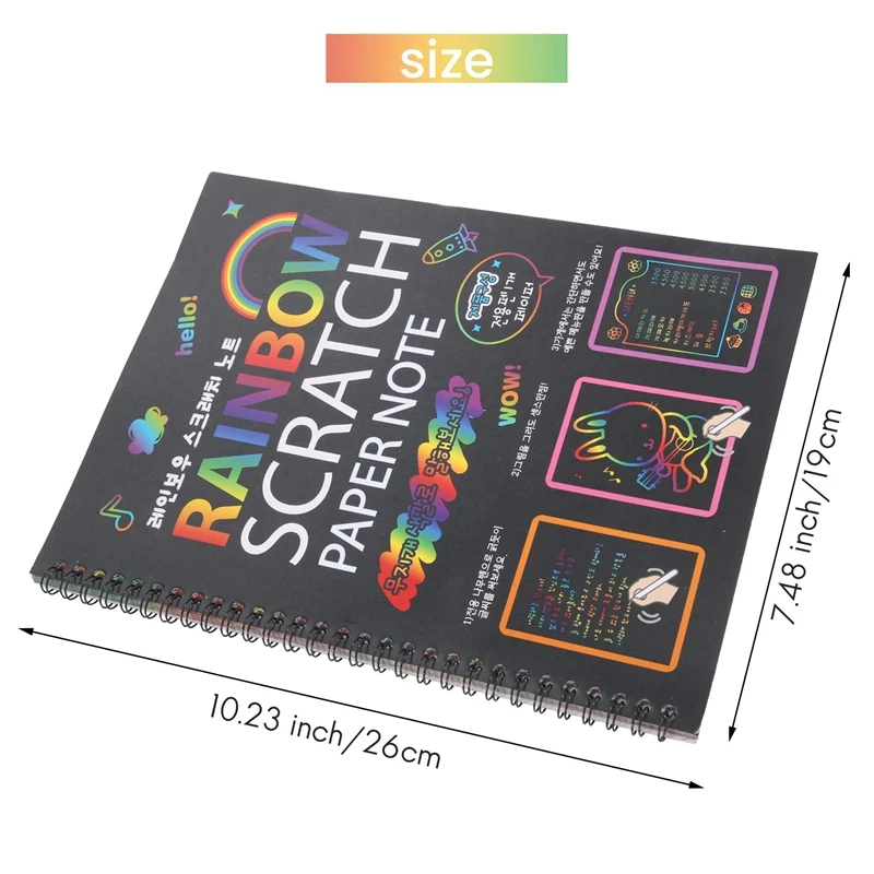19X26cm Large Magic Color Rainbow Scratch Paper Note Book Black Diy Drawing Toys Scraping Painting Kid Doodle images - 6