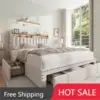 Full Size Bed Frame with 3 Storage Drawers,Upholstered Full Size Bed Frame with Headboard,Strong Support with Wooden Slats Beige 1