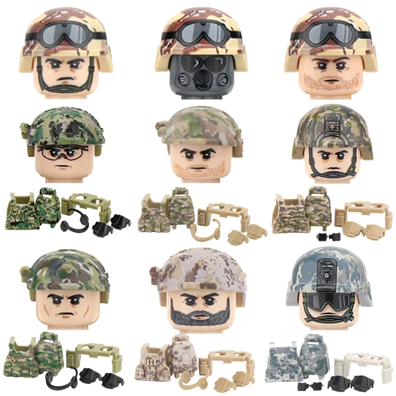 

4PCS WW2 Soldier Military US Figures Accessories Building Blocks Army Camouflage Vest Helmets Weapons Guns Bricks Toys For Kids