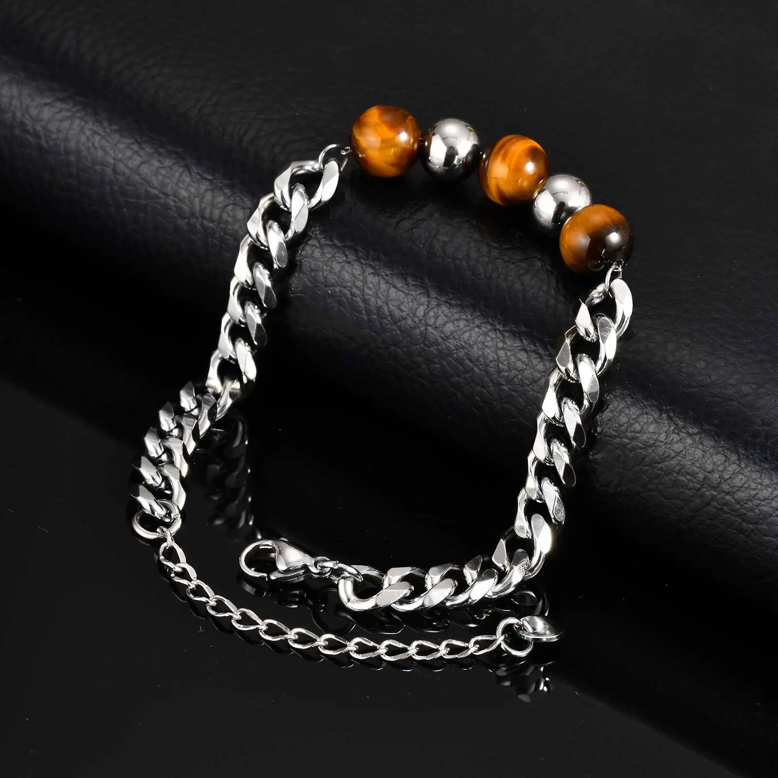 Stainless Steel Men's Beaded Bracelet,Double-layer Natural Tiger Eye Stone Bracelet,Simple Classic Jewelry Gift