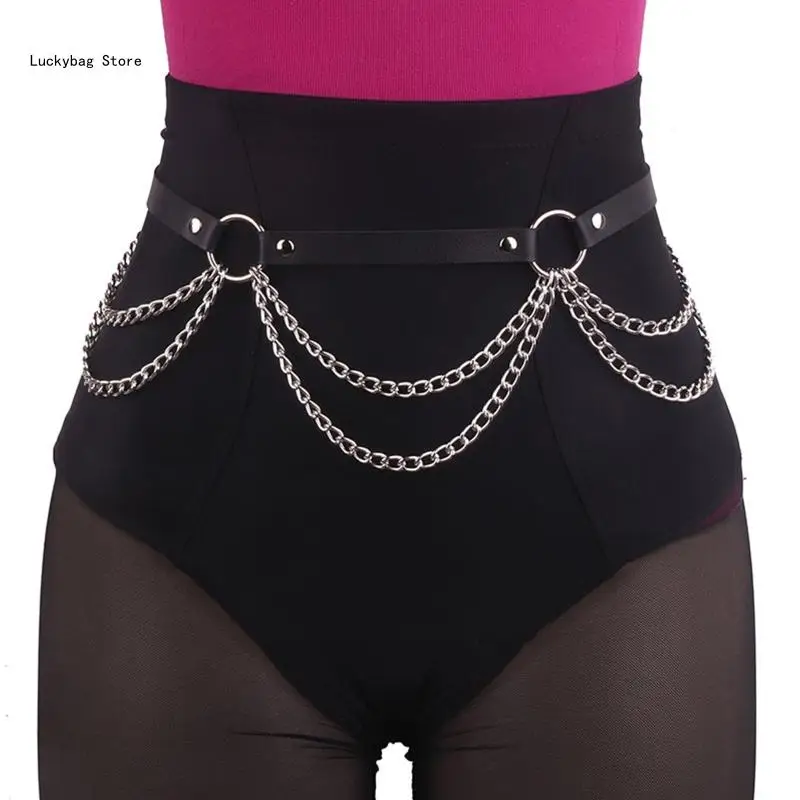 

Готическая поясная цепочка из сплава и искусственной кожи, цепочки для тела с закругленным круглым декором, ремни для тела, для