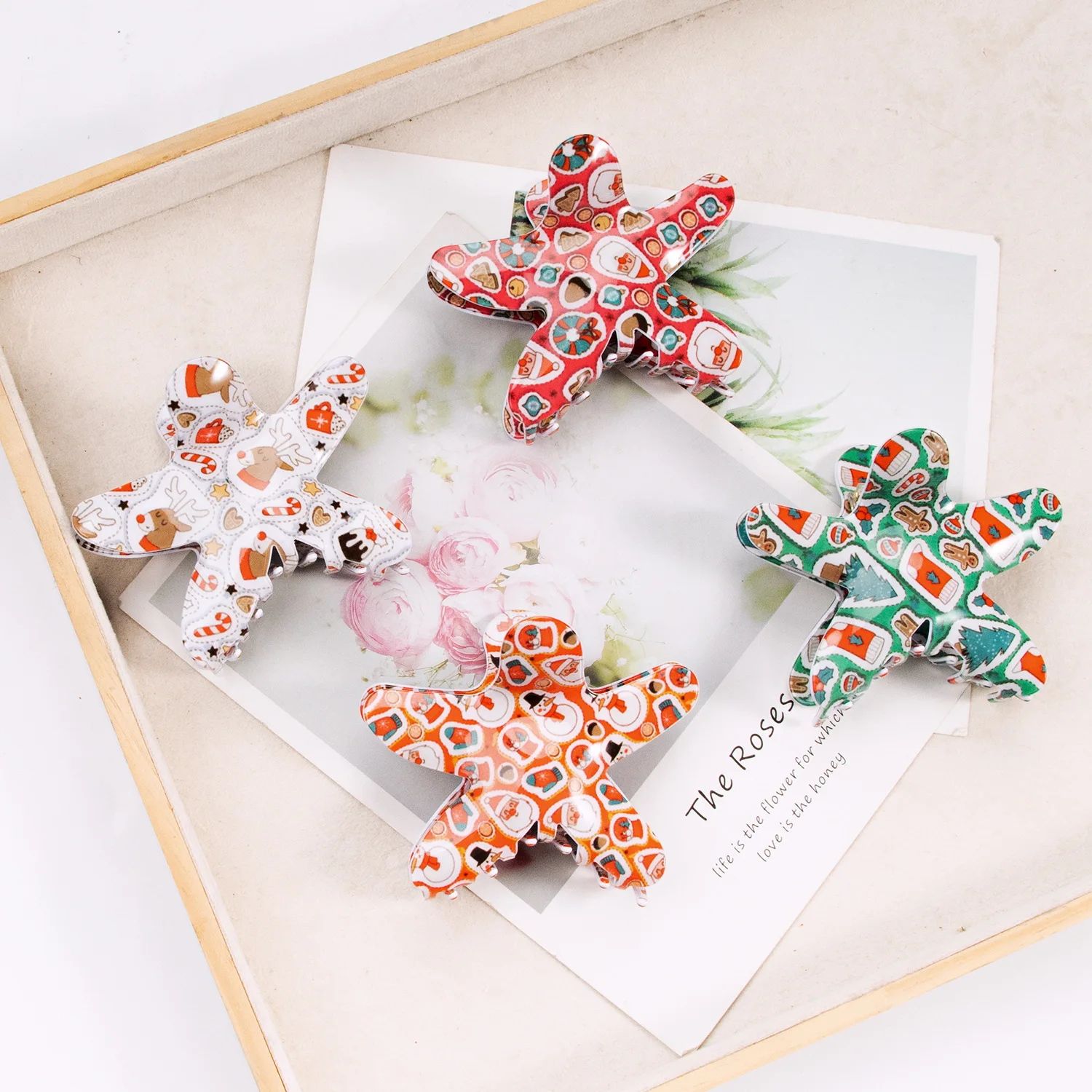 Creative Christmas Hair Claw Starfish Claw Clip Print Crab Hair Clip Snowman Hair Clip Cartoon Clip Hair Accessories for Women