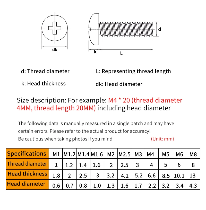 M3 M4 M5 M6 Cross Head Round Screws Spring Washer Flat Washer Bolt & Nut Assortment Kit for DIY, Furniture Assembly, Home Repair