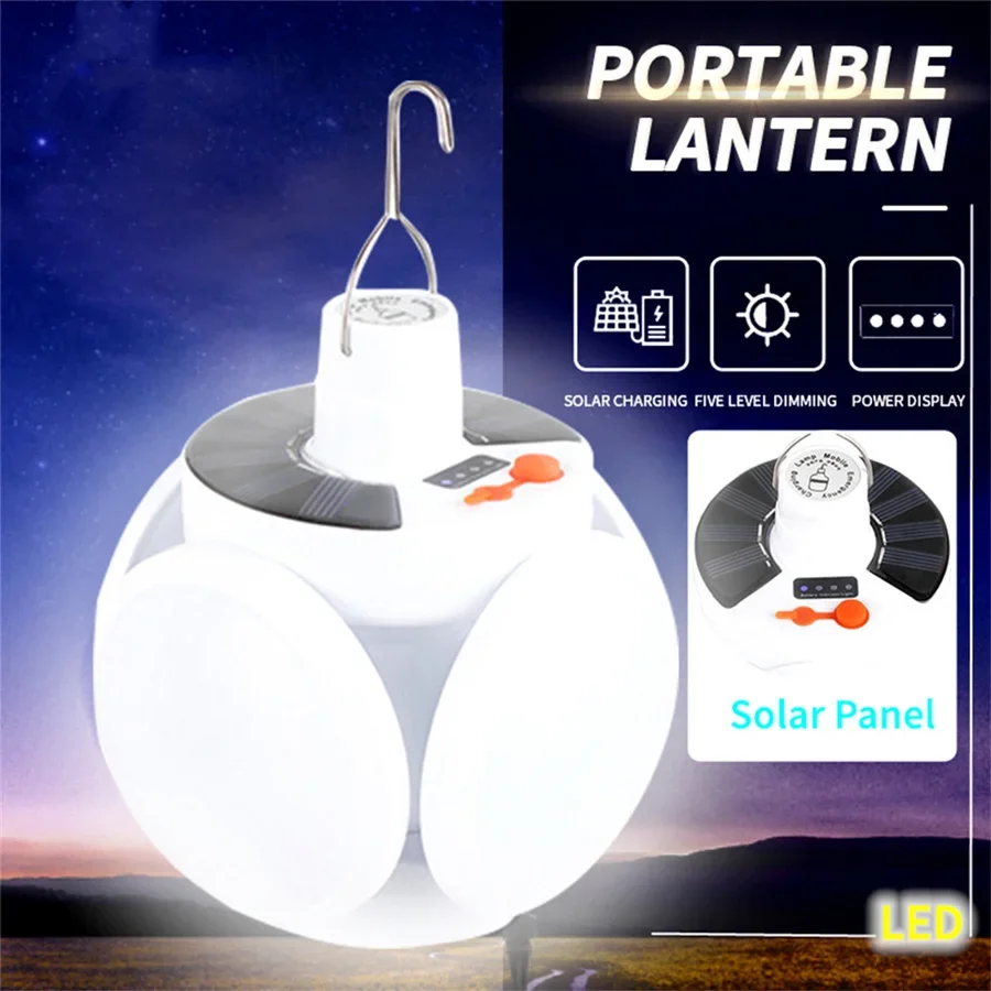 Waterproof LED Solar Bulb Lamps Portable Foldable Garden Lights USB Recharge Emergency Night Market Lights Outdoor Camping Light