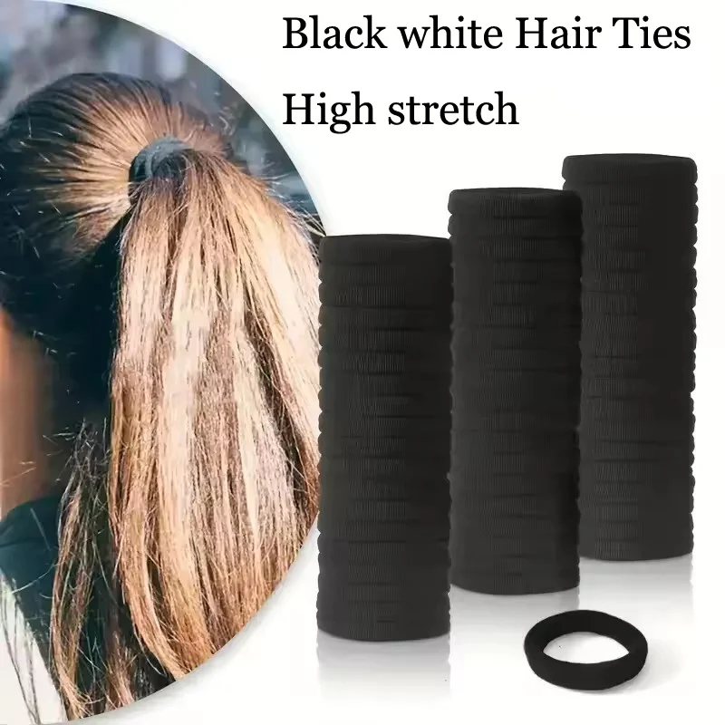 Elastici per Capelli ad Alta Elasticità per Donne e Ragazze, Fasce Nere Semplici, Fermacoda, Accessori per Capelli - immagine 3