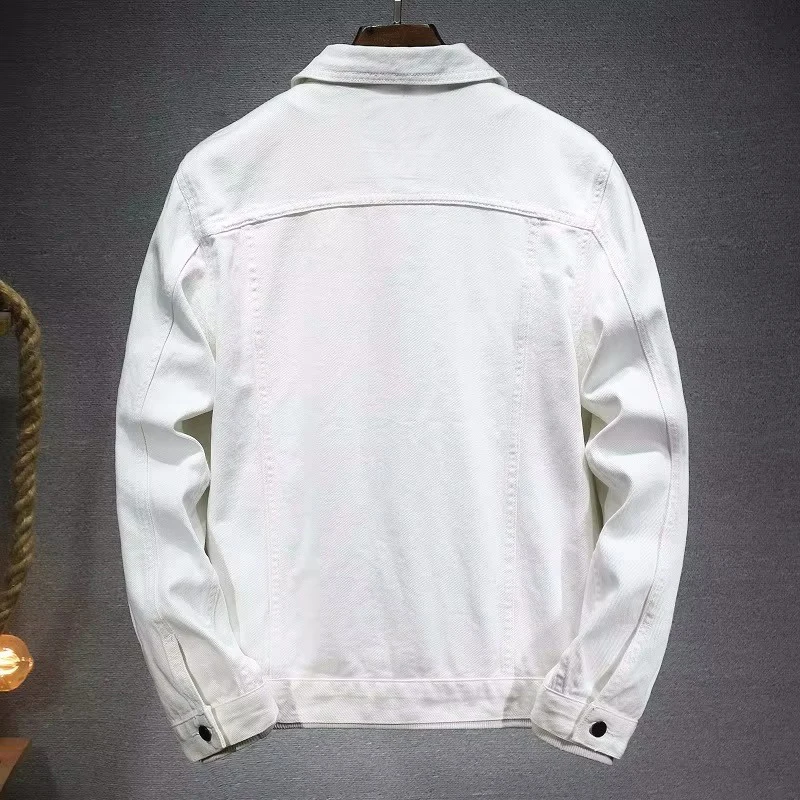 men's denim jacket White and Black Track Jacket Fashionable street lapel denim jacket for men 2023 spring and autumn new style 2