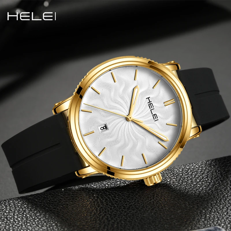 HELEI Men's Business Watch Light Luxury Silicone Strap Calendar Quartz Watch Men's Luxury Watches High Quality Men's Watches