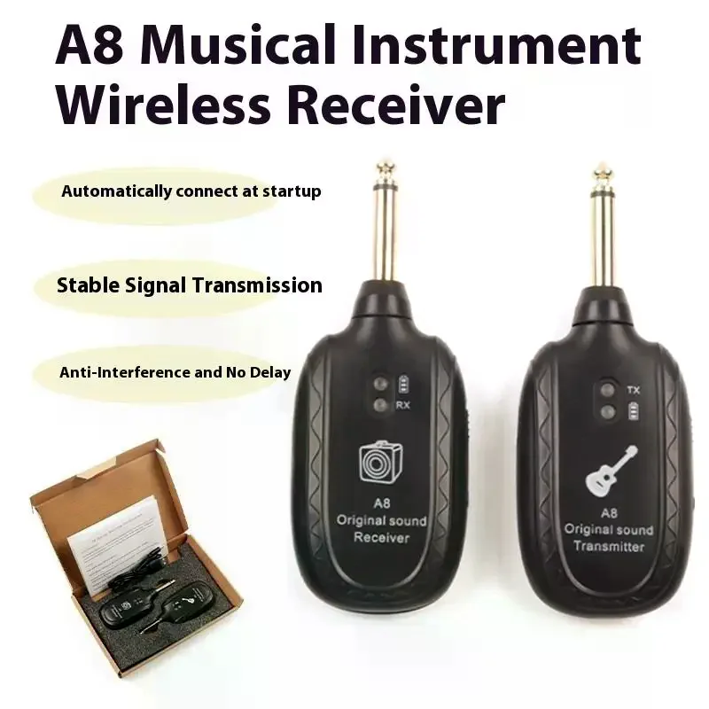 A8 Guitar Wireless System Transmitter Receiver Built In Rechargeable Wireless Guitar Transmitter
