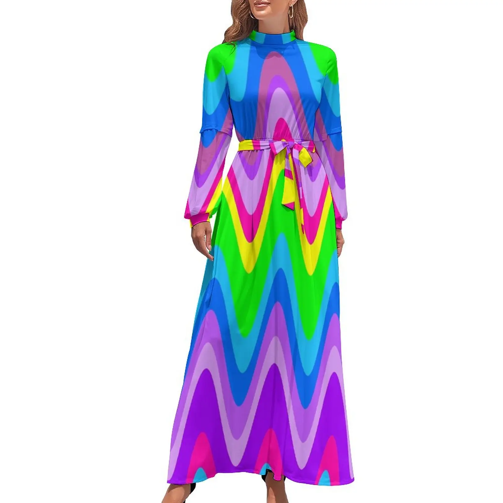 thumbnail image 1 of Groovy Disco Waves - Vestido largo con brillo neón de los años 70 vestidos para mujer Vestidos de mujer Vestidos de novia, 1 of 5