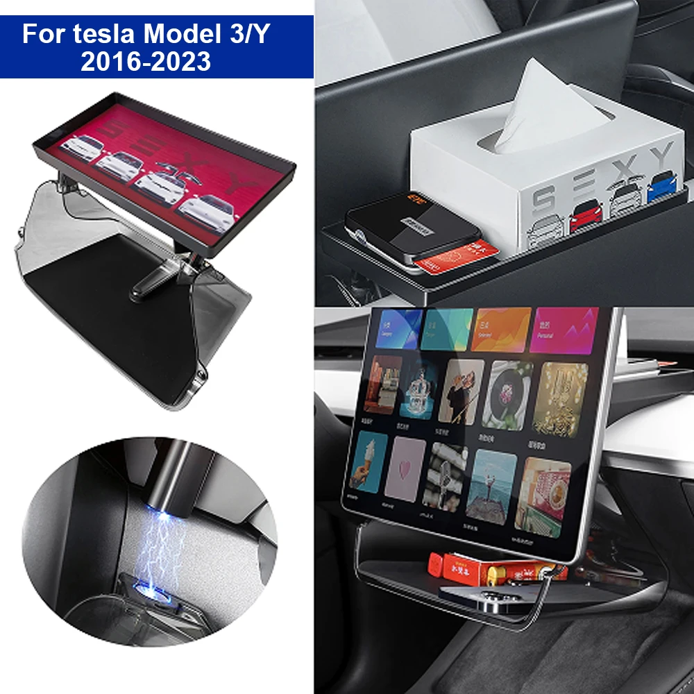 

Center Console Organizer Tray Magnetic Under Screen Storage Box Dashboard Tissue Holder Case Car Accessories for Tesla Model 3 Y