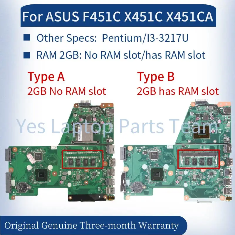 X451CA For ASUS F451C X451C Laptop Mainboard Pentium I3-3217U CPU