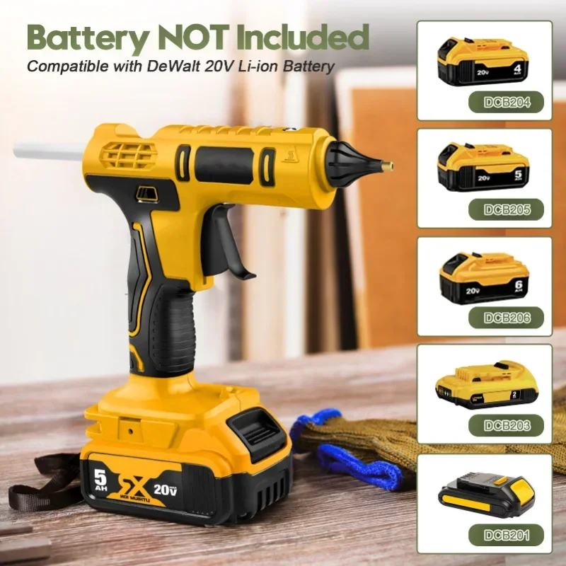 Cordless Electric Handheld Hot Glue Gun Repair DIY Tool Hot Melt Welding Hot Air Gun Anti-scald Nozzle with 10 Sticks for Dewalt 5
