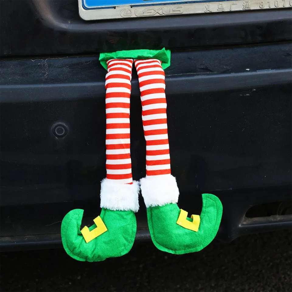 Car Christmas Elf Leg Decoration - 9.84x19.29 Inch, Santa Legs Hanging For Trunk, Red