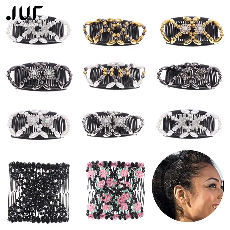 

Гребни для волос с бусинами, блестящие бриллиантовые заколки для волос, волшебная Расческа для укладки, женский эластичный головной убор, булочка, держатель для конского хвоста, сделай сам