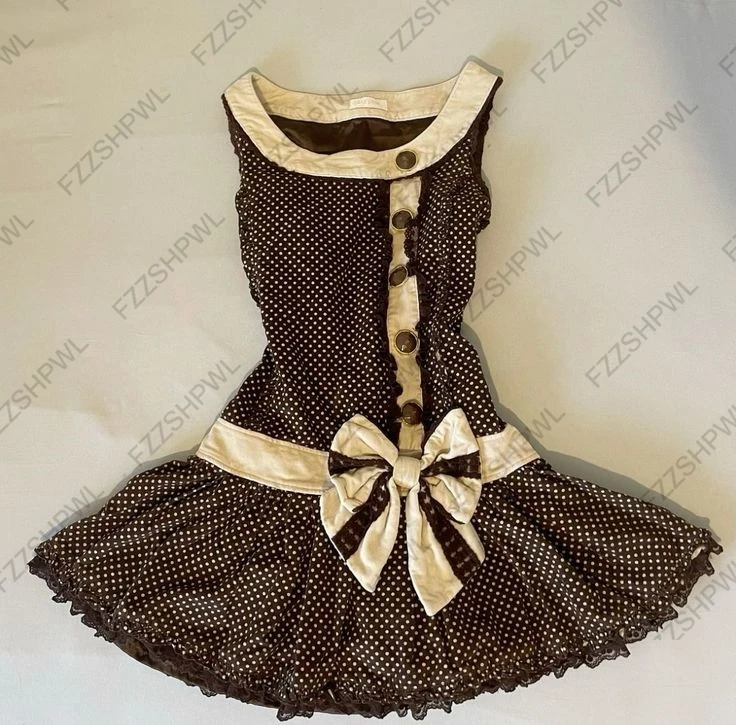 Robe à bretelles avec nœud rétro vintage, robe amincissante à la taille, mini jupe amincissante en patchwork de dentelle, design de niche à pois, été - AliExpress