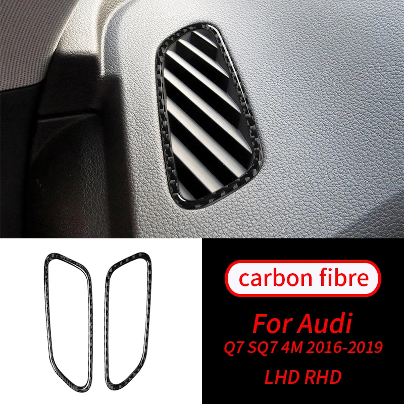 

For Audi Q7 SQ7 4M 16-19 Real Carbon Fiber 2Pcs Dashboard Air Vent Outlet Frame Cover Trim Auto Interior Accessories