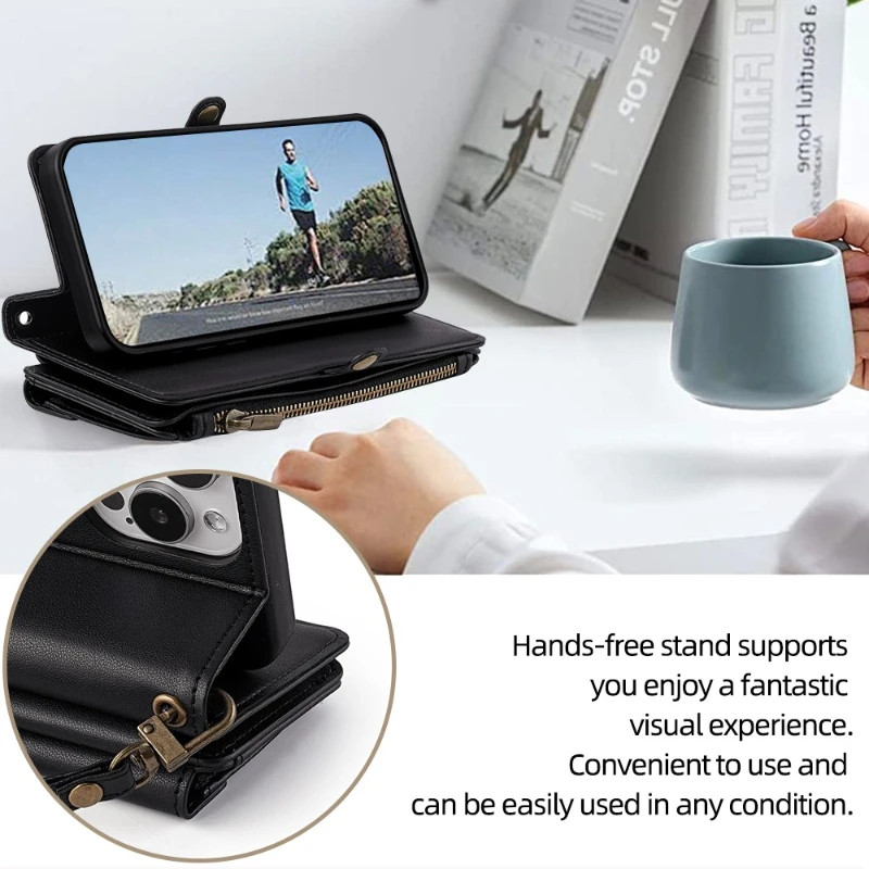 Crossbody Flip Wallet Phone Case with Stand and Card Slot