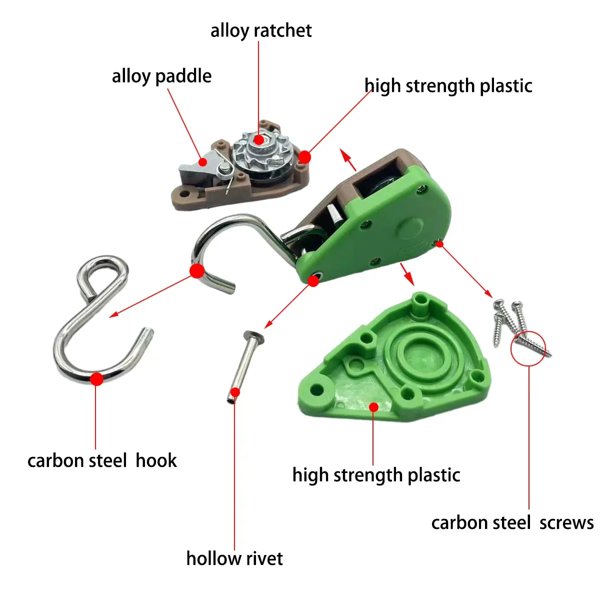 6pcs 4mm Camping Awning Wind Rope Tent Hook tension Rope Fastener Fixed Buckle Pulley Tensioner Ratchet Hangers