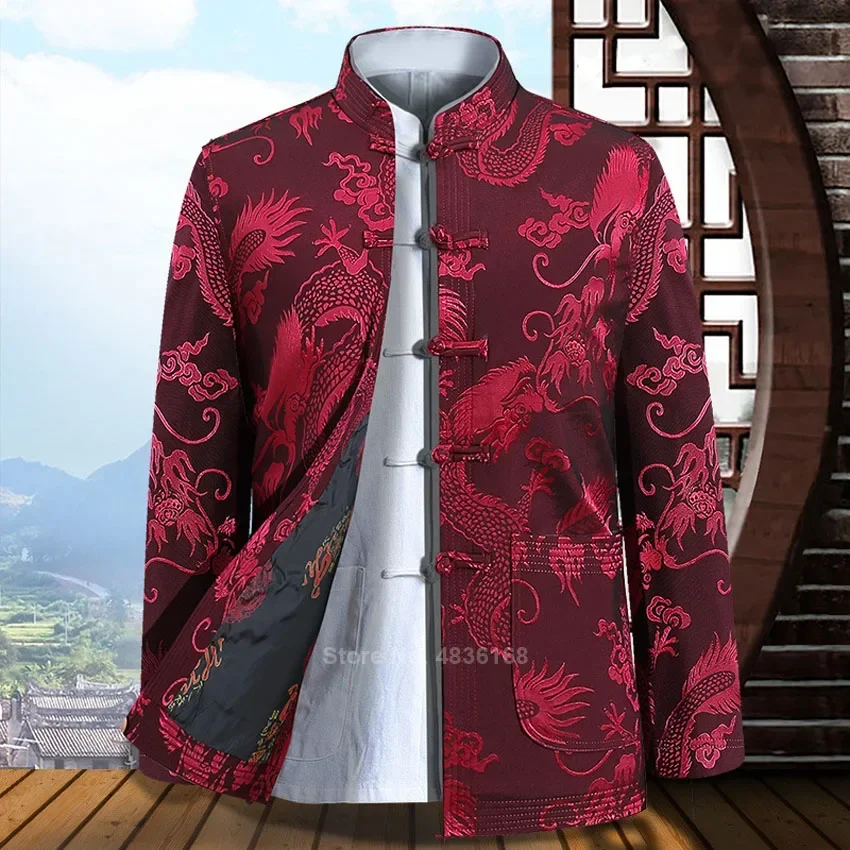 Tang Suit Men Chinese Style Shirt Chinese Traditional Clothing Men's Full-sleeved Kung Fu Clothing New Year's Retro Party Men's Jacket Coat