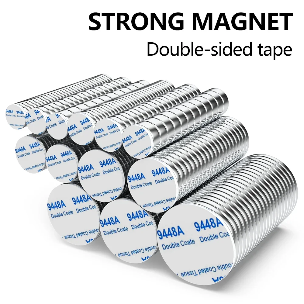 แม่เหล็กนีโอไดเมียมทรงกลม แรงสูงพิเศษ พร้อมกาวสองหน้า แม่เหล็กถาวร NdFeB N35 แรงสูง สำหรับติดตู้เย็น 1