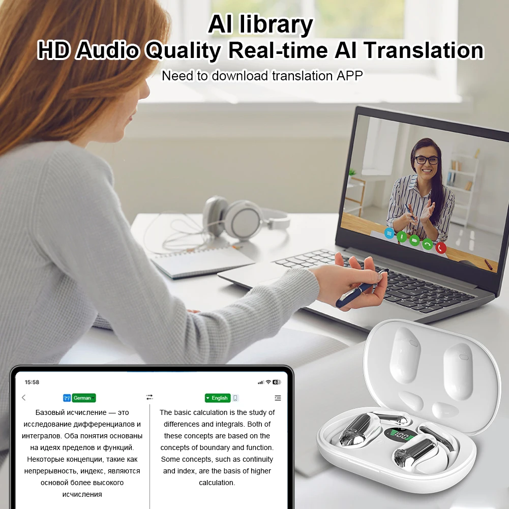 Translator Earbuds 3-in-1 AI 140 Languages Noise Cancelling Bluetooth 5.3/5.4 Headset Instant Smart Voice Real Time wireless earbuds translator earbuds voice translator language translator translator earphones translation headset