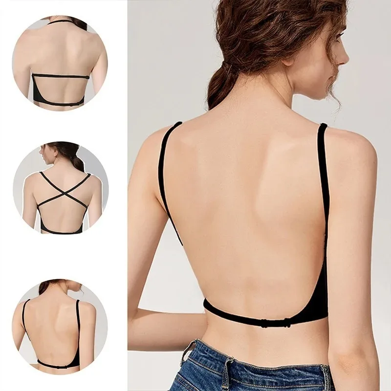 

Push-Up Bralette Women's Low-Waist Bras For French Wedding Removable Thin Padded Bra Soft Seamless Underwear Top Backless