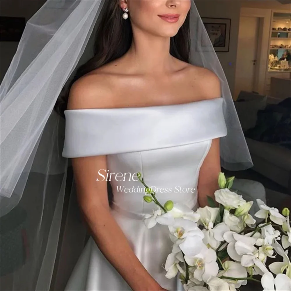 Sirene Simple Off The Shoulder Satin Wedding Dresses Elegant A-Line Floor Length Sleeveless Backless Bridal Gowns Robe de mariée