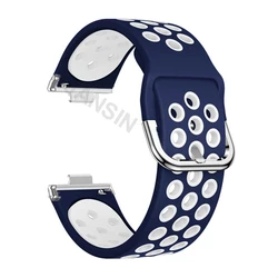 Silicone Sport Watch Strap with Metal Buckle - Replacement Wristband for Huawei Watch Fit 3 (Blue White)