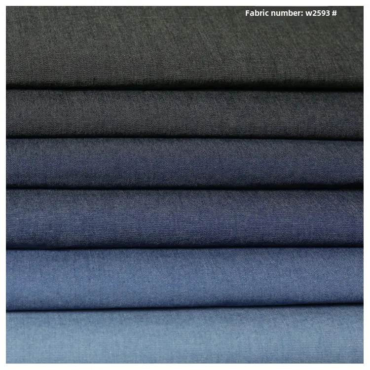 High Cotton Content Plain Weave Denim Fabric 4oz Thin Original Blue Summer Shirt Material W2593 Lightweight Comfortable