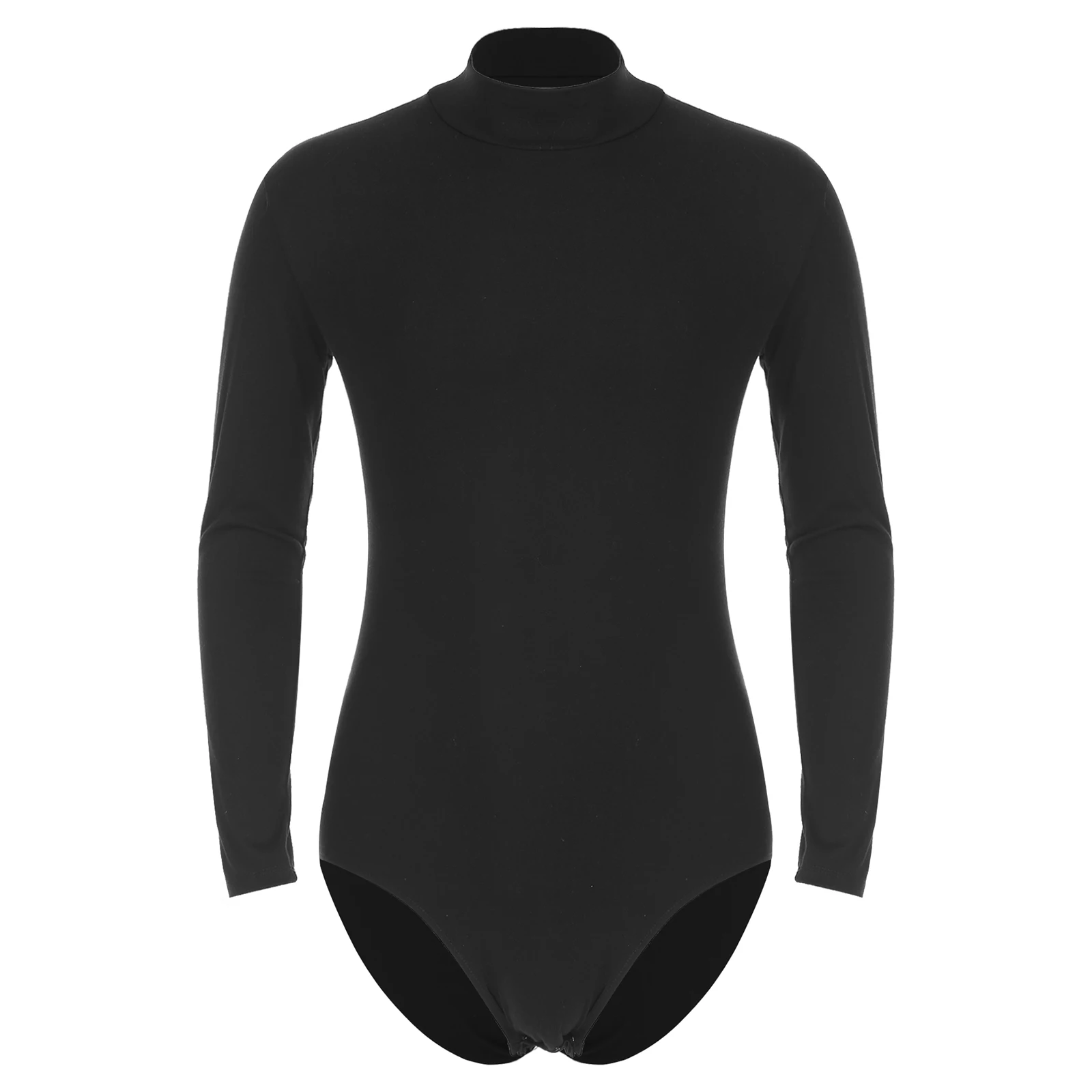 thumbnail image 1 of Body de manga larga con cuello simulado para hombre, camiseta interior de una pieza, ropa de baile informal de Color sólido con botones en la entrepierna y gimnasia, 1 of 5