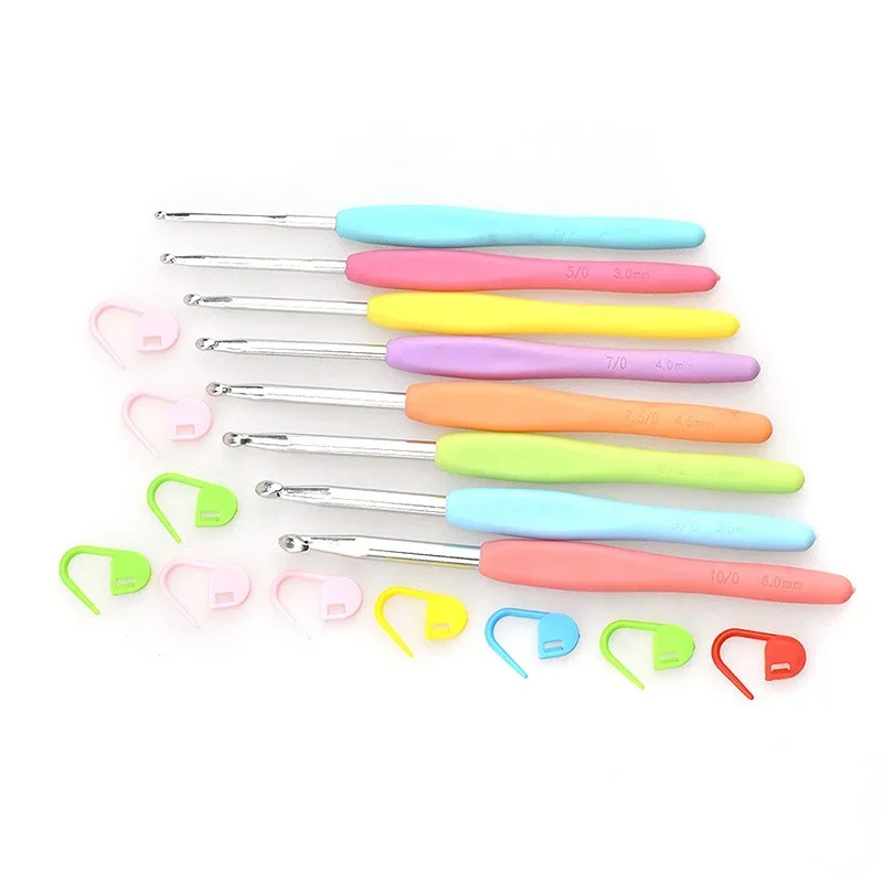 New8Pcs Mix Size Crochet Hook 2.5mm to 6.0mm Aluminum Crochets TPR Soft Handle DIY Knitting Needles Sets Sewing Tool Accessories