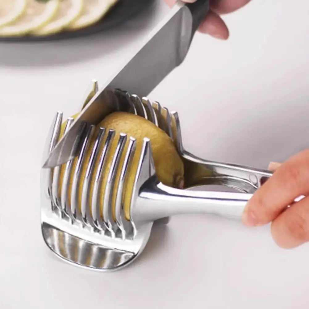 Onion Slicer Vegetable Cutter Alloy Handheld Orange Lemon Slicer Tomato Cutting Clip Fruit Kitchen Cutting Tool