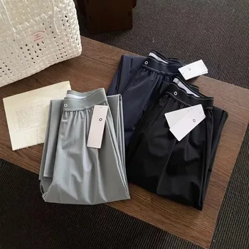 New Elastic High Waist Casual Sports Pants Solid Color American Style Pants 2025 Fashion High Street Summer Straight Trousers 1