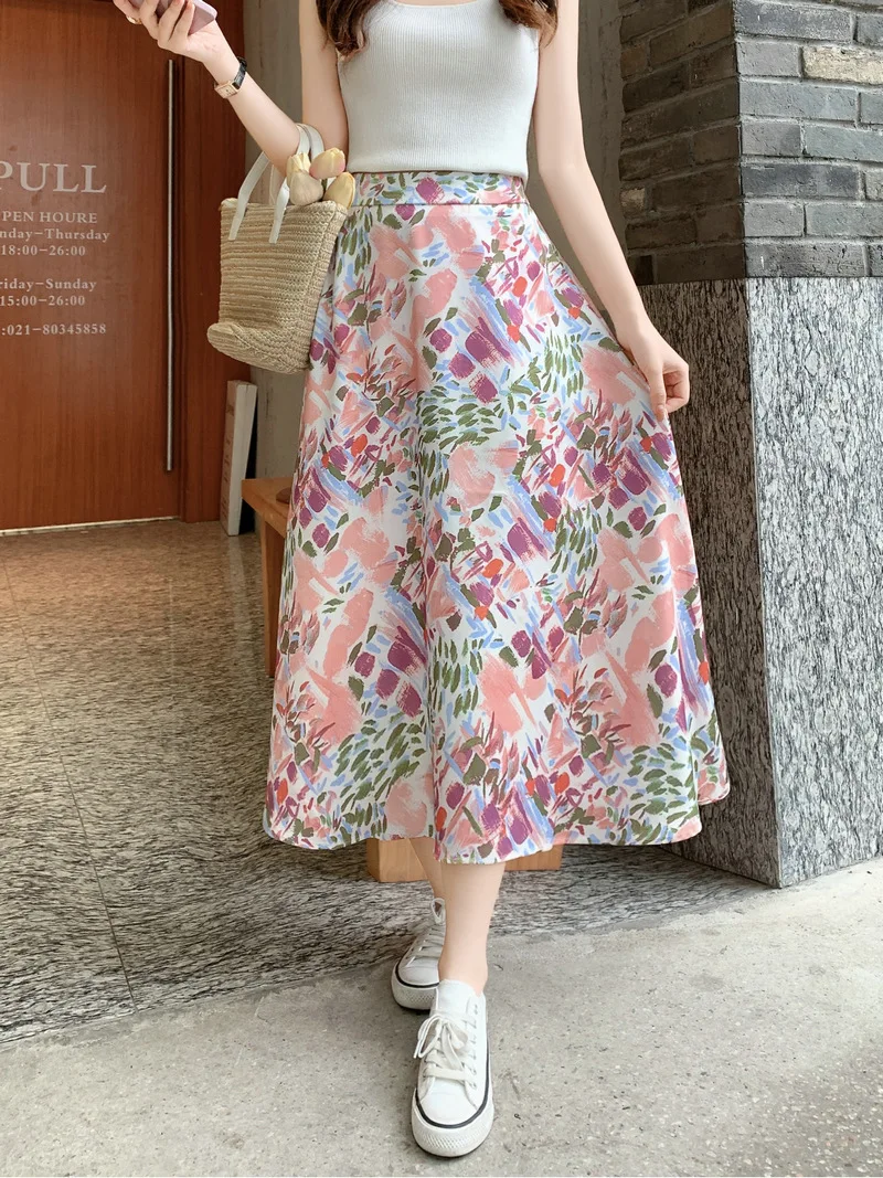 

Юбка-миди атласная трапециевидная женская, Элегантная атласная юбка из искусственного шелка, с цветочным принтом, лето 2024