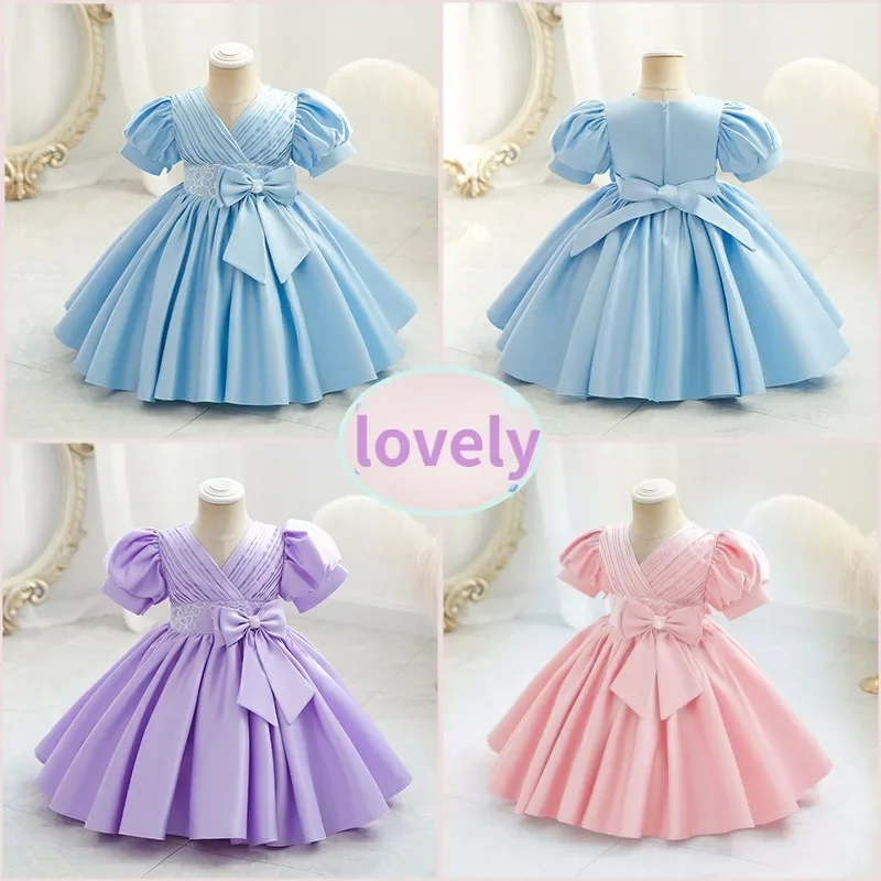 

Детское модное платье для подиума на день рождения, летнее платье принцессы с пышными рукавами, атласная юбка-пачка для маленьких девочек