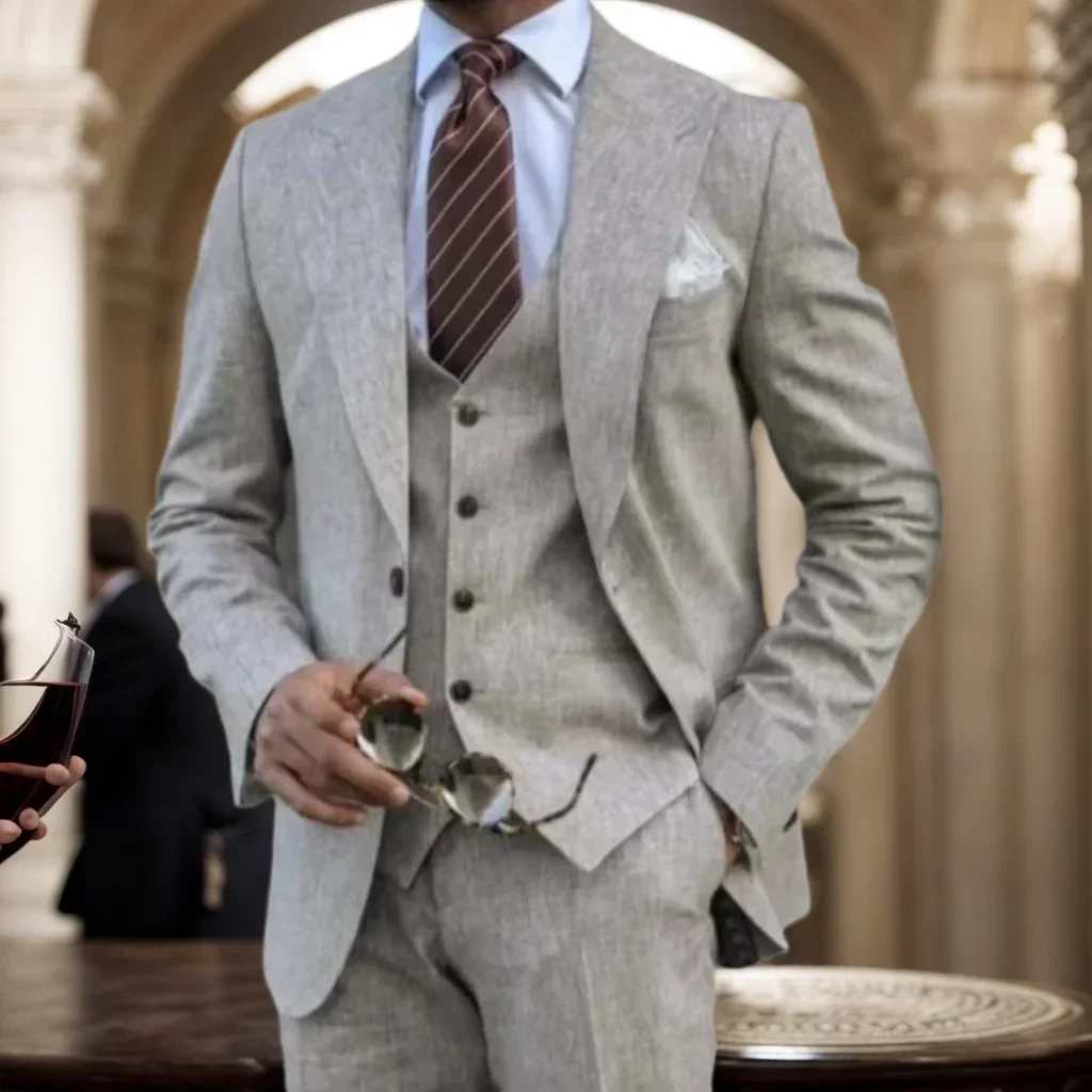 Regular Suit for Men Stylish 3 Piece Blazer Vest and Pant Set Elegant Tuxedo Set Wedding Ceremony Business Classic Costume Coat