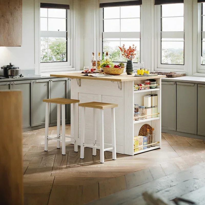3-piece Kitchen Dining Table with Storage Cabinet and Drawers Equipped with 2 Chairs and A Table