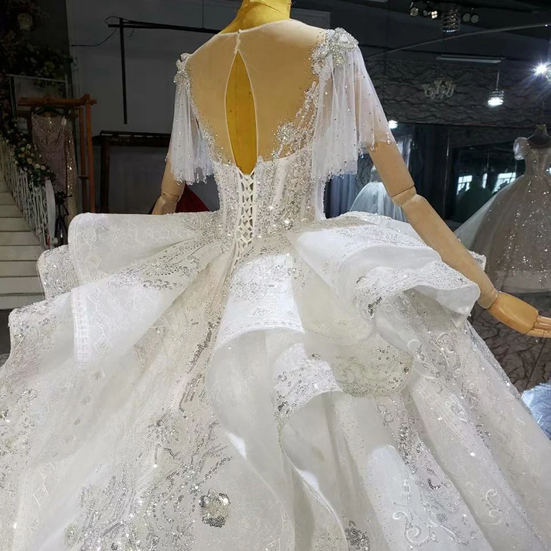 HTL2315 Appliques Princess wedding dress O-neck Luxury princess wedding dress crystal flower Self-wedding dress vestido vintage 6