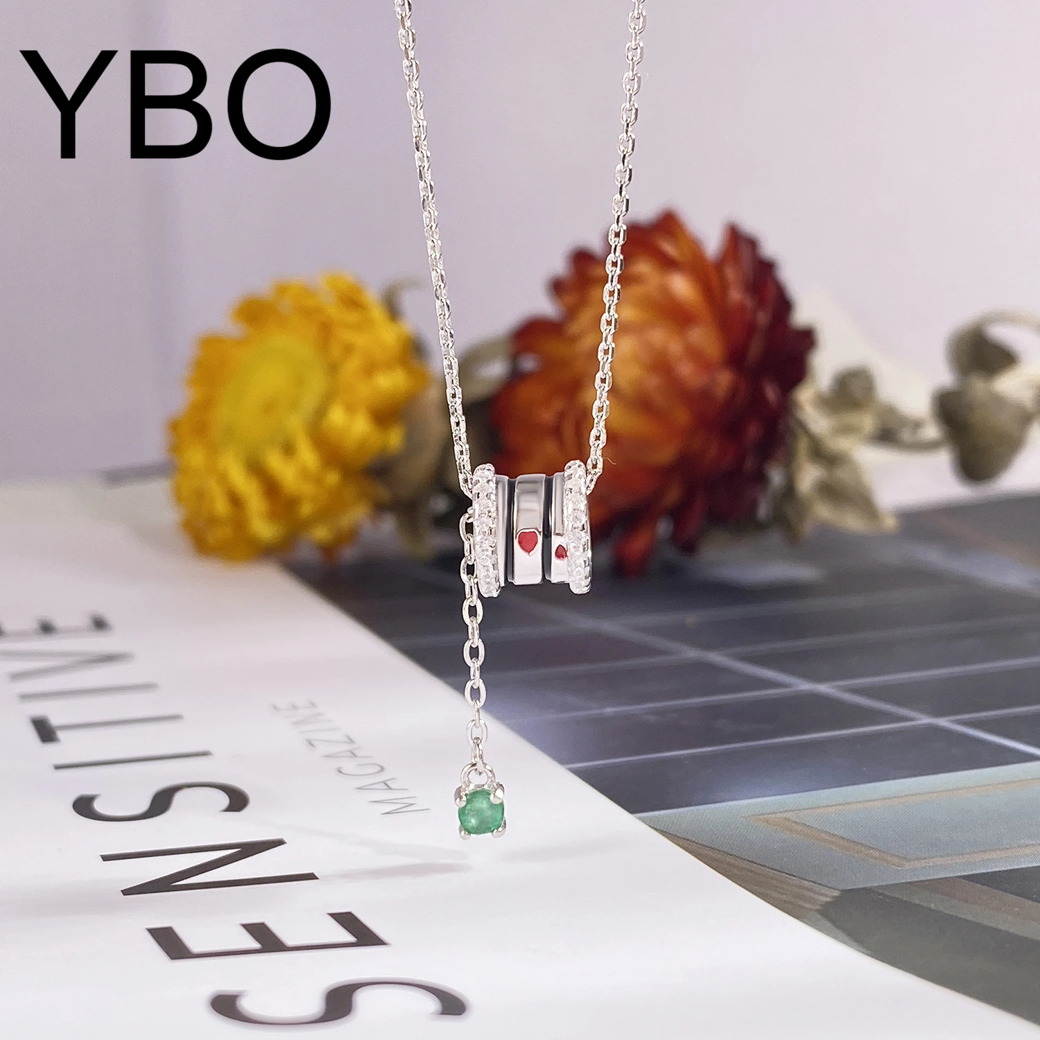 

YBO Fashion Tiny Waist Pendant Necklaces Natural 3MM Emerald CZ Gemstone Clavicle Chains Charm Necklaces 925 Silver Fine Jewelry