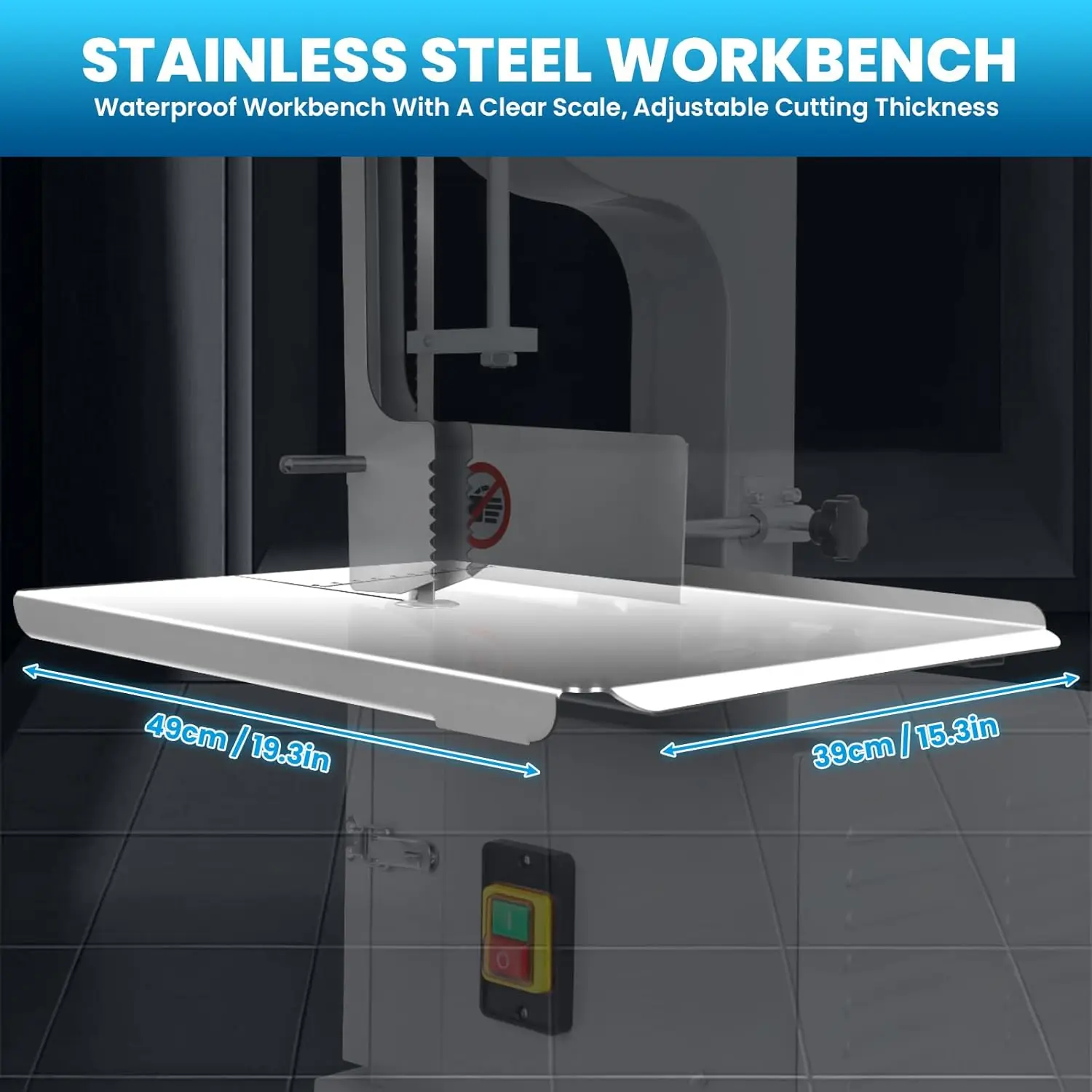 1500W Electric Bone Saw Machine, 20'' X 15'' Stainless Steel Countertop Meat Band Saw Machine, 0.04-7.8In Cutting Thickness 5