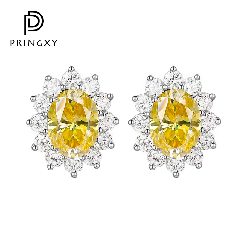 

PRINGXY 925 Sterling Silver Topaz Row Diamond Oval Cubic Zirconia Earrings For Women Luxury Banquet Wedding Fine Jewelry Gift