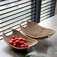 Rattan Fruit Bread Snacks Storage Tray Coffee Bar Storage Basket Nordic Desktop Cosmetic Sundries Organizer Kitchen Storage Boxs 1