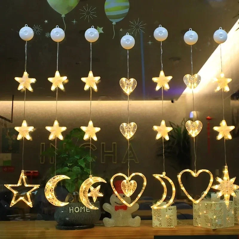 Led Star Moon Xmas Lamp Suction Cup Window Hanging Ornaments Christmas Decorations for Home Wedding Party Navidad New Year Gifts