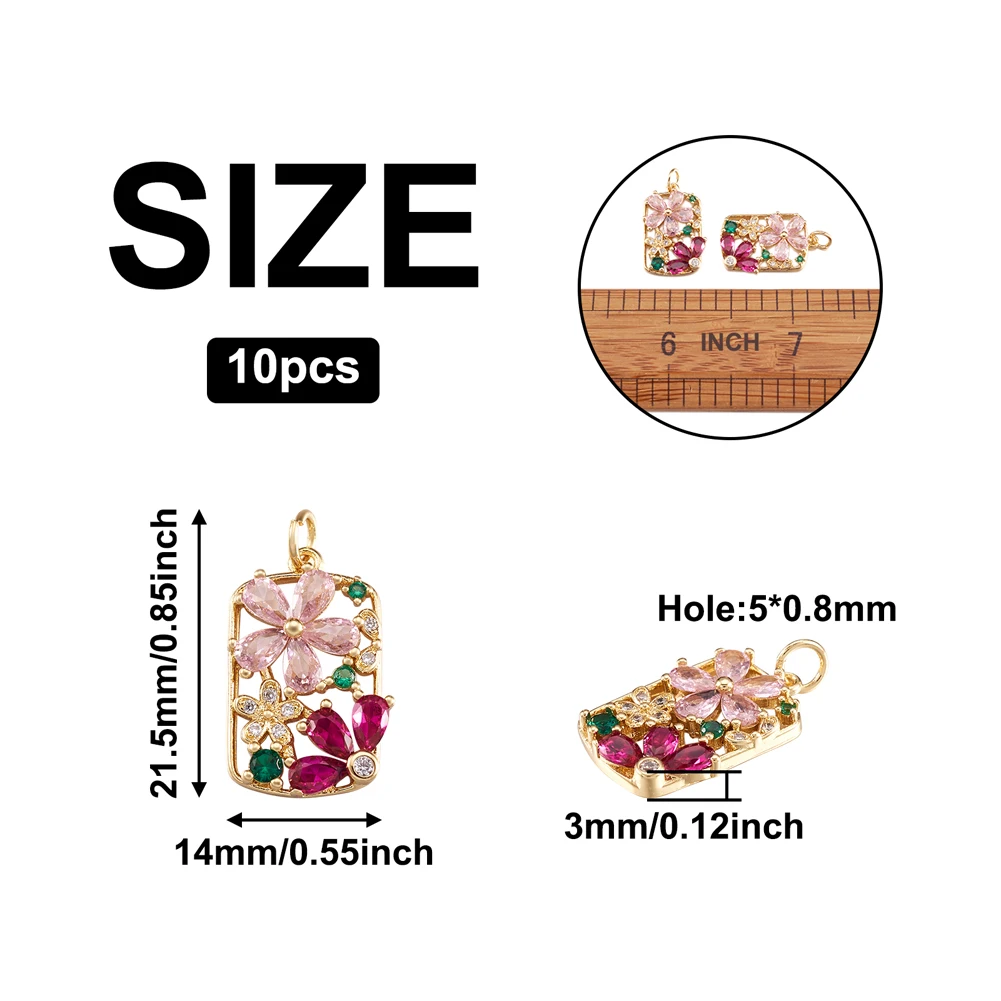 10pcs Brass Zirconia Flower Charms Pendants Real 16K Gold Plated for Women Girls Necklace Dangle Earring Jewelry Making Diy Gift