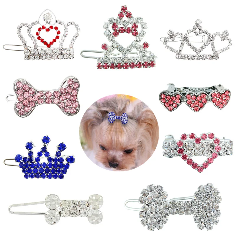  Lazos para el pelo para perros, accesorios para cachorros y  perros pequeños, pinzas para el pelo de perro con diamantes de imitación de  cristal para chihuahua, Yorkie Shih Tzu, tiara de