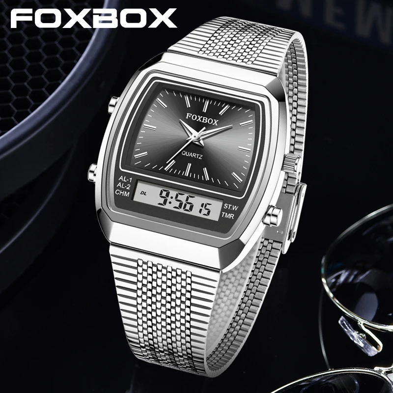 Foxbox 2026 New Luxury Mens Watch Sports Fashion Digital Watches Men Waterproof Luminous Steel Quartz Wristwatches Reloj Hombre, Alina Gadgets